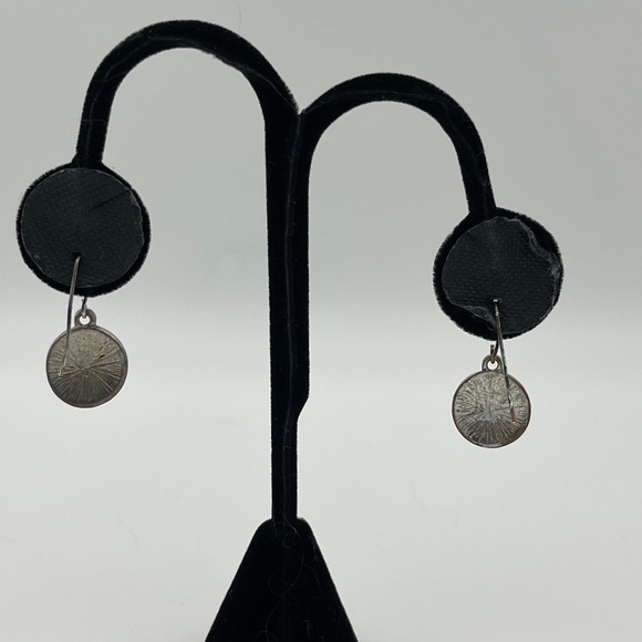 Dangle Disc Earrings Silver Tone Retro Modernist Boho Pierced .5” - Picture 3 of 5